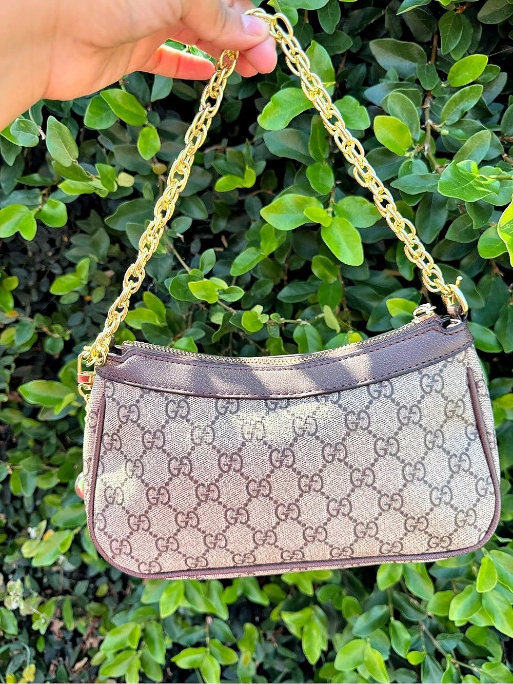 Gucci Ophidia Small Shoulder Bag with Strawberry Charm Brown & Beige
